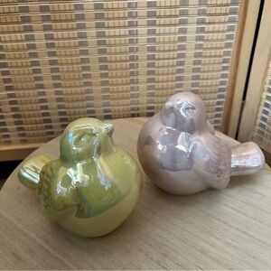 Pink Yellow Iridescent Ceramic Bird Figurines